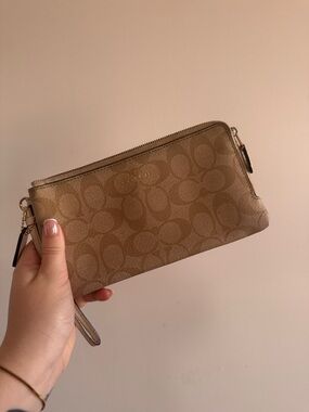 Coach Signature Canvas Wristlet in Tan